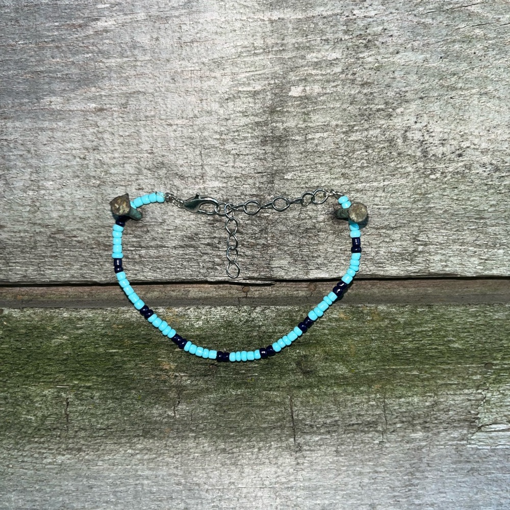 Handmade Turquoise and Black Beaded Bracelet